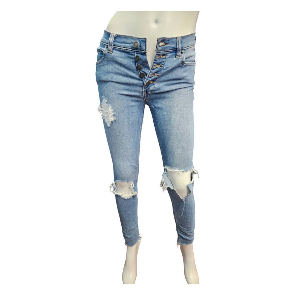 Free People Distressed Button fly Skinny Jeans Size 27 - Picture 2 of 8